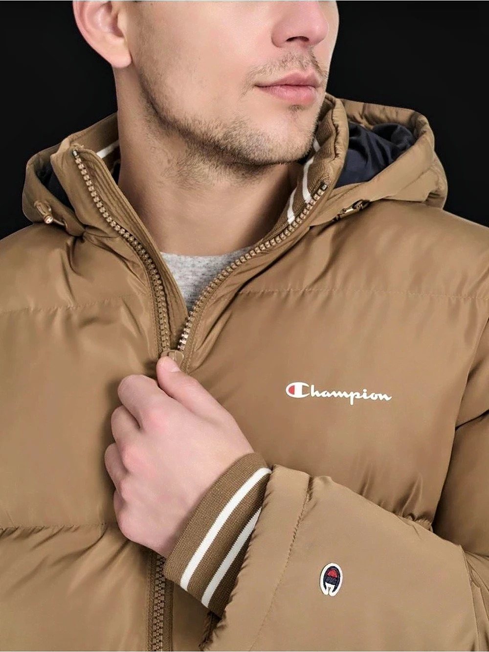 Champion Men's Quilted Full-Zip Hooded Puffer Jacket Tobacco (XL)